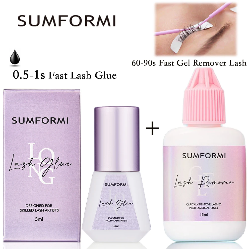 Sumformi Glue and Remover Set No Smoking Lash Extension Glue Waterproof Fast Gel Remover Lash Adhesive Glue 5ml Remove Lash Glue