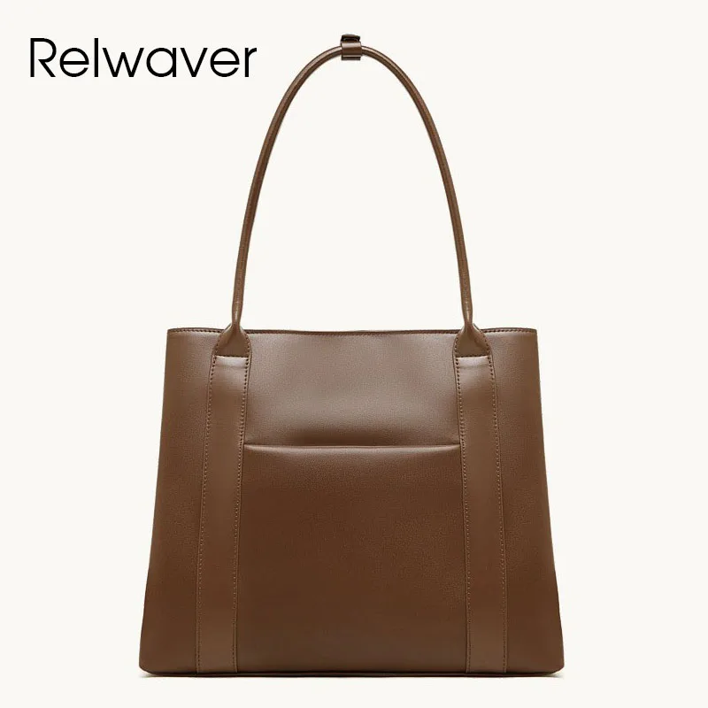 

Relwaver women tote bag genuine leather shoulder bag commuting ladies big handbag brief women bag 2026 spring summer new trend