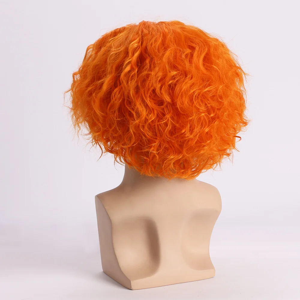 Synthetic Short Orange Curly Wave Wigs Anime Men Cosplay Hair Heat Resistant Wig for Daily Party Fake Hair