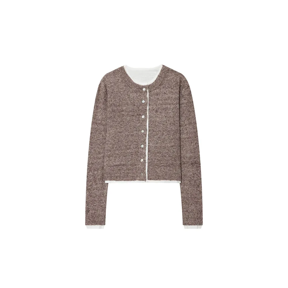 

Осенняя новая женская модная универсальная облегающая трикотажная куртка с круглым вырезом и длинными рукавами, кардиган