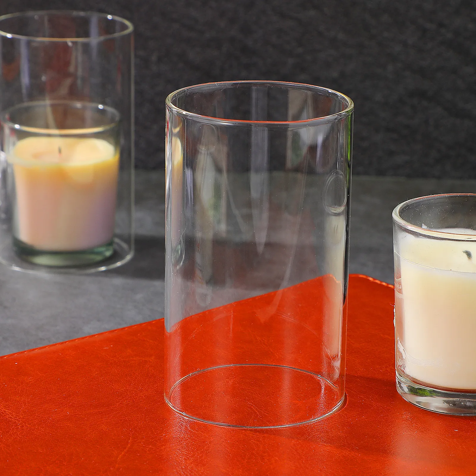 3Pcs Clear Glass Windproof Shades Open Ended Cylinder Candleholders for Warm Ambience Romantic Decor Household