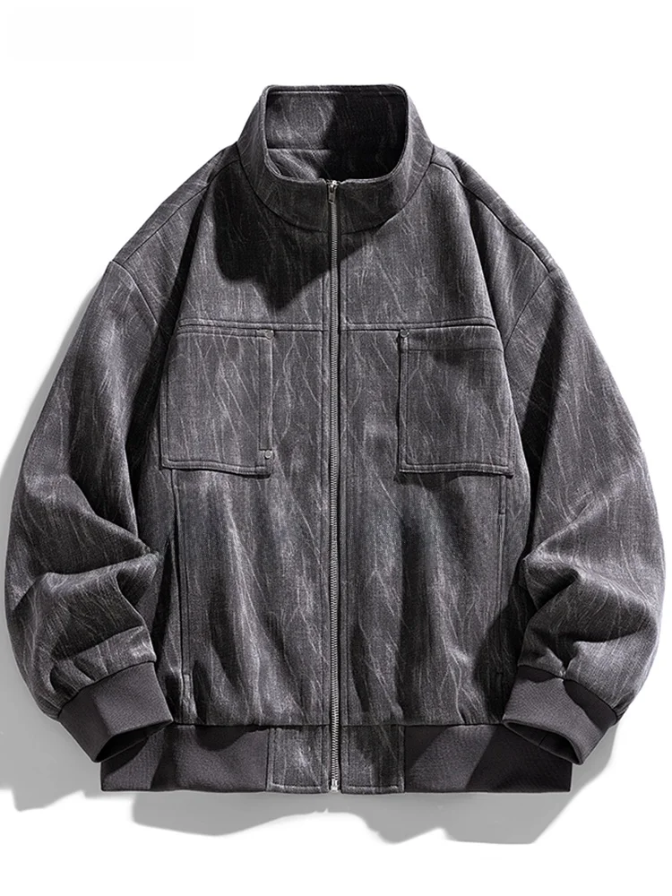 

Men's plus Size Flight Jaet Spring Autumn American Casual Stand Collar Workwear Top Extra Large Loose Fit Faion Urban Pol...