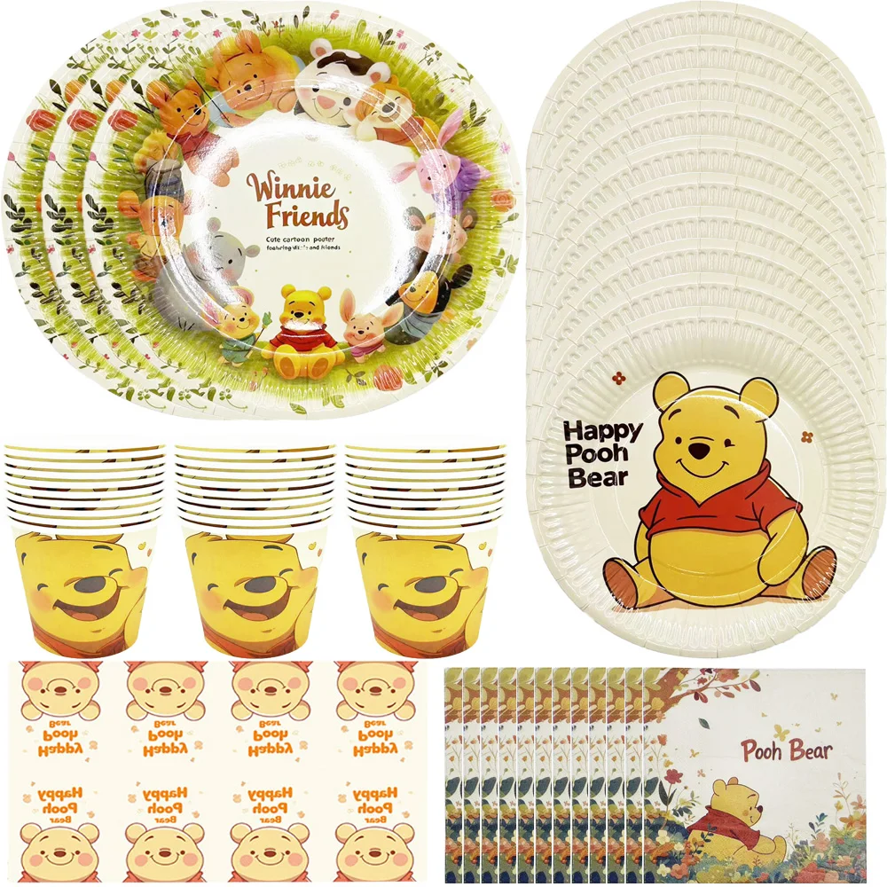 Disney Winnie Birthday Party paper cup Tablecloth Decoration Tableclot Plate Tableware Baby Shower Girls Supplies Set