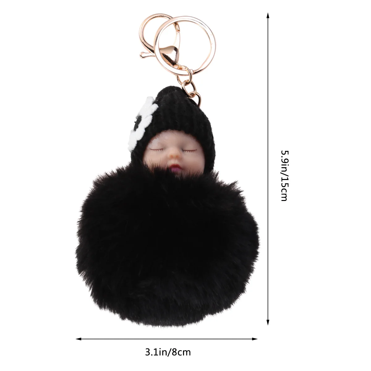 잠자는 아기 열쇠고리 블랙 폼폼 부드러운 펜던트 자동차 키 정리 및 장식 선물 아이디어 체인 링