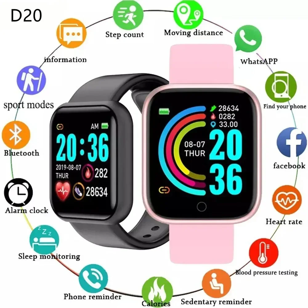 Wielofunkcyjny inteligentny zegarek Mężczyźni Kobiety Telefon z połączeniem Bluetooth Muzyka Fitness Bransoletka sportowa Monitor snu Y68 Smartwatch D20