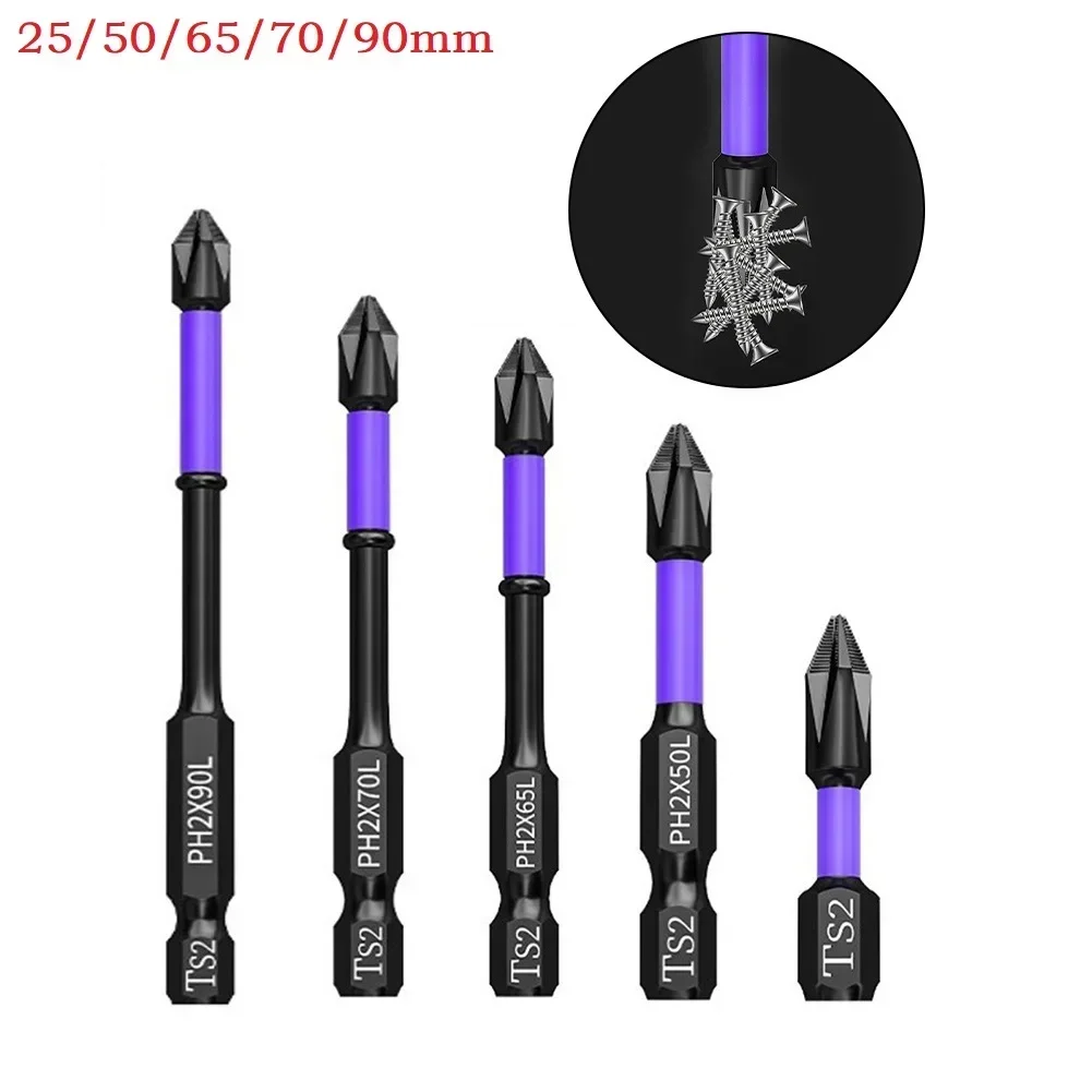 5PCS Non-slip PH2 Magnetic Batch Head Cross Screwdriver Drill Bit 25-90mm Electric Wrench Screwdriver Impacts Driver Drill Bit