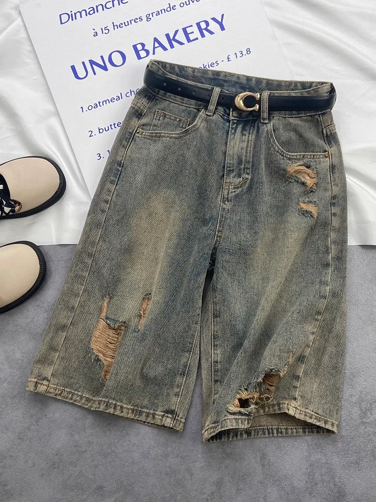 

plus Size Loose Fit Thin Denim Jeans Women Summer Casual High Waist Wide Leg Pants Pear Shape Body Short Five-Minute Pants