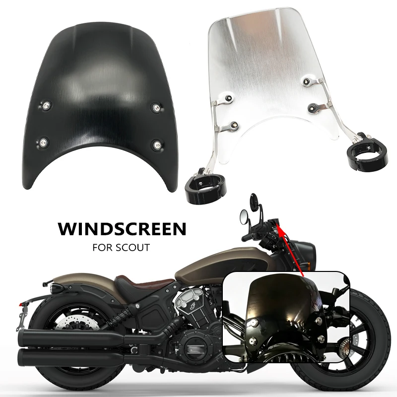 For Indian Scout 2015 2016 2017 2018 2019 2020 Scout Sixty/Scout Bobber Aluminum Wind Deflector Windshield Windscreen 39mm-41mm