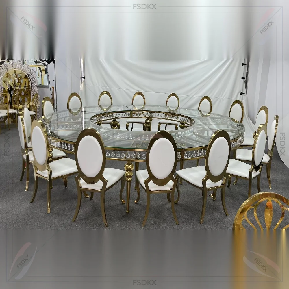 FSDKX Modern Luxury Event Table S Shape Serpentine Wedding Table Gold Stainless Steel Tempered Glass Top Wedding Tables