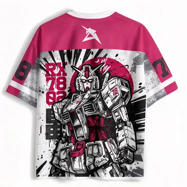Anime Gundam RX-78-2 Mobile Warrior V-neck Mesh Breathable Speed Drying Pink Splicing Street Style Mech Pattern Sports Top
