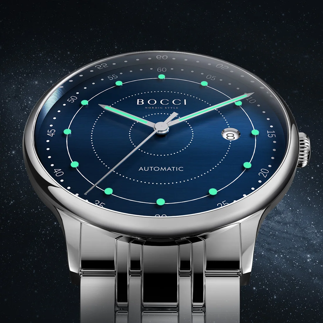 BOCCI 本物のメンズ自動巻き機械式腕時計、防水夜光ステンレスビジネス腕時計、プレミアム