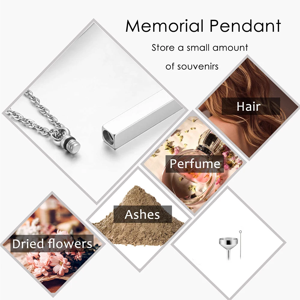 Cremation Jewelry Urn Necklace for Ashes for Men Women Keepsakes for Ashes Stainless Steel Memorial Bar Pendant Necklaces