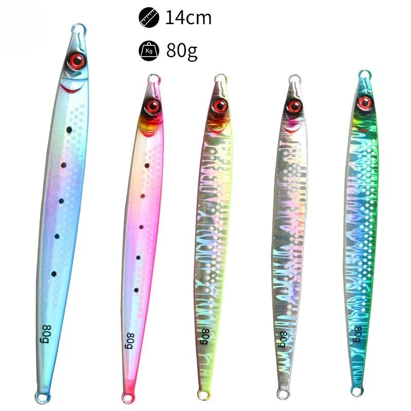 

2pcs Deep Sea Metal Jig 80g Jigging Long Casting Lure Saltwater Freshwat for Sea Fishing with Sharp Hooks Bait for Tuna