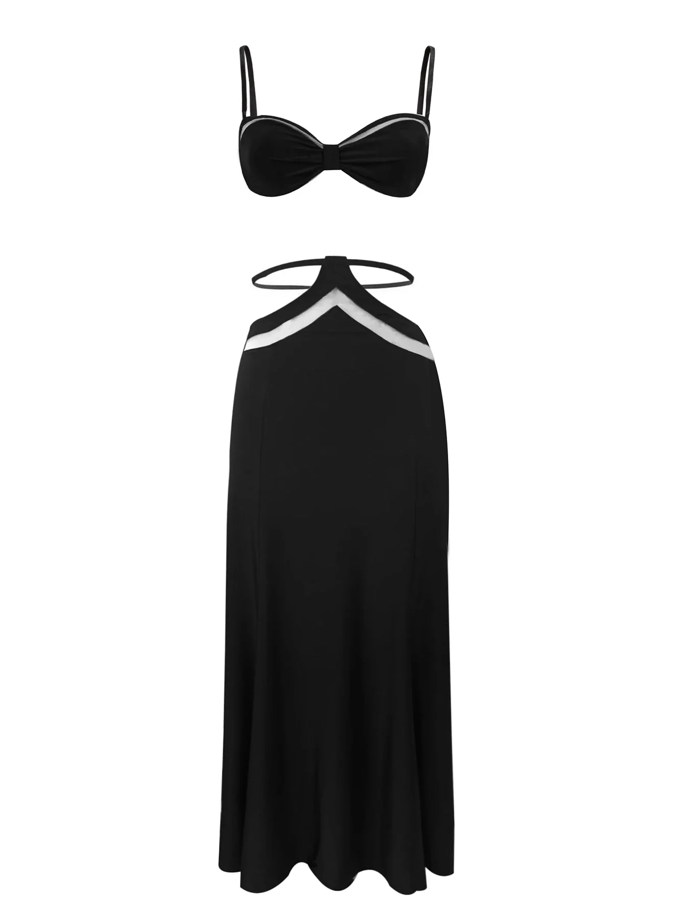 レディース ストラップ ビッグ スイング ドレス セット、女性ビーチウェア、中空アウト、ウエストレス女性服、セクシーな衣装、新しい、2024、2 個