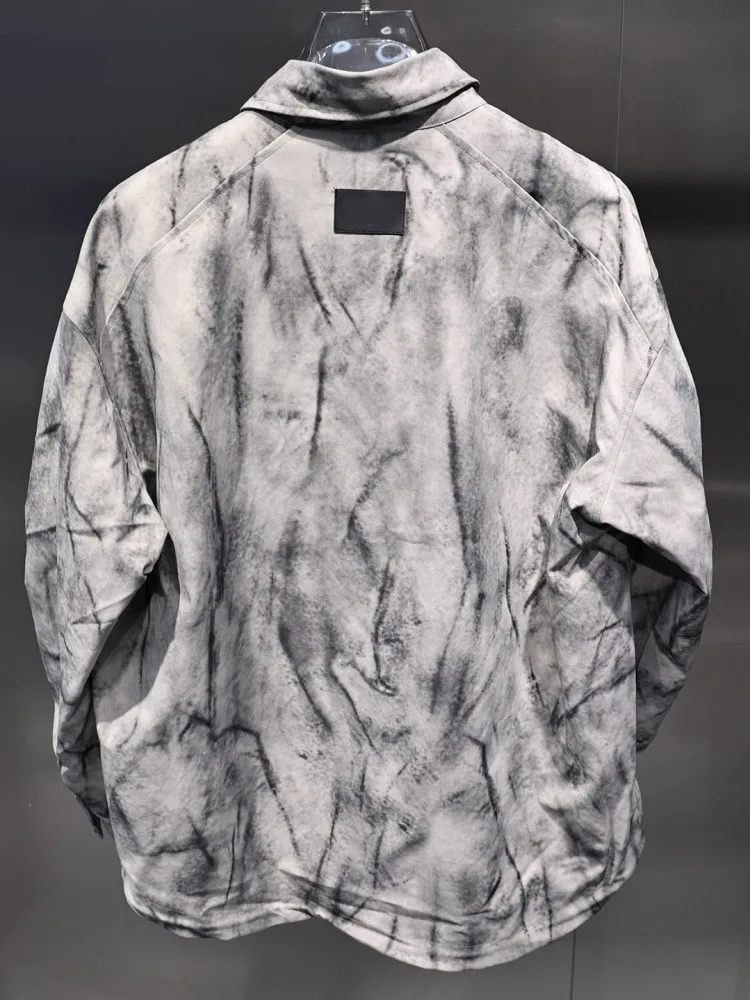 Personality Tie Dye Vintage Mens Jacket Autumn Long Sleeve Loose Fit Designer Outerwear Streetwear Casual Shirt Jackets Male