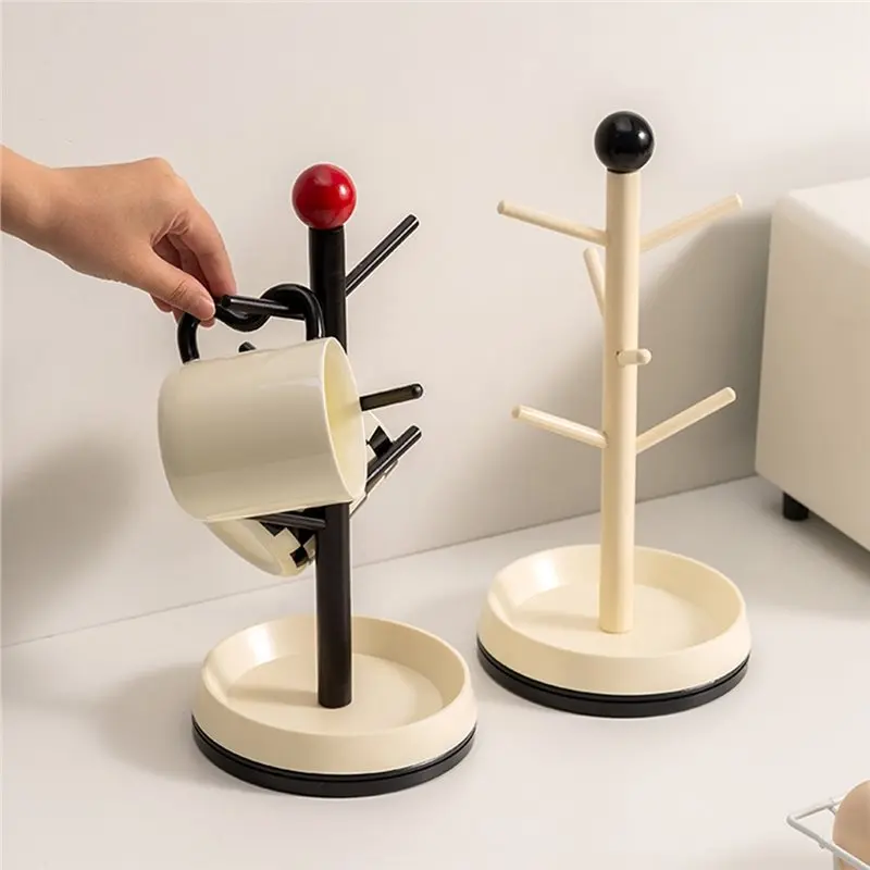 B84B Rotatable Nordic Solid Wood Cup Holder Tea Cup Water Cup Hanger Household Storage Rack Key Rack