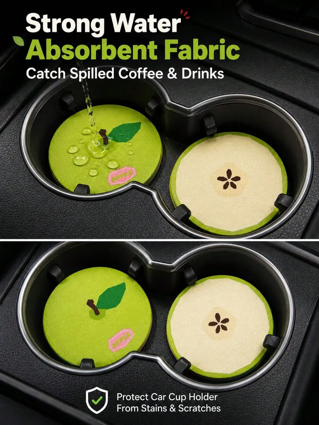 2 Pack Adorable Fruit Car Cup Holder Mats Absorbent Anti-Scratch Non-Slip Universal Cute Vehicle Interior Decor Coasters view 5