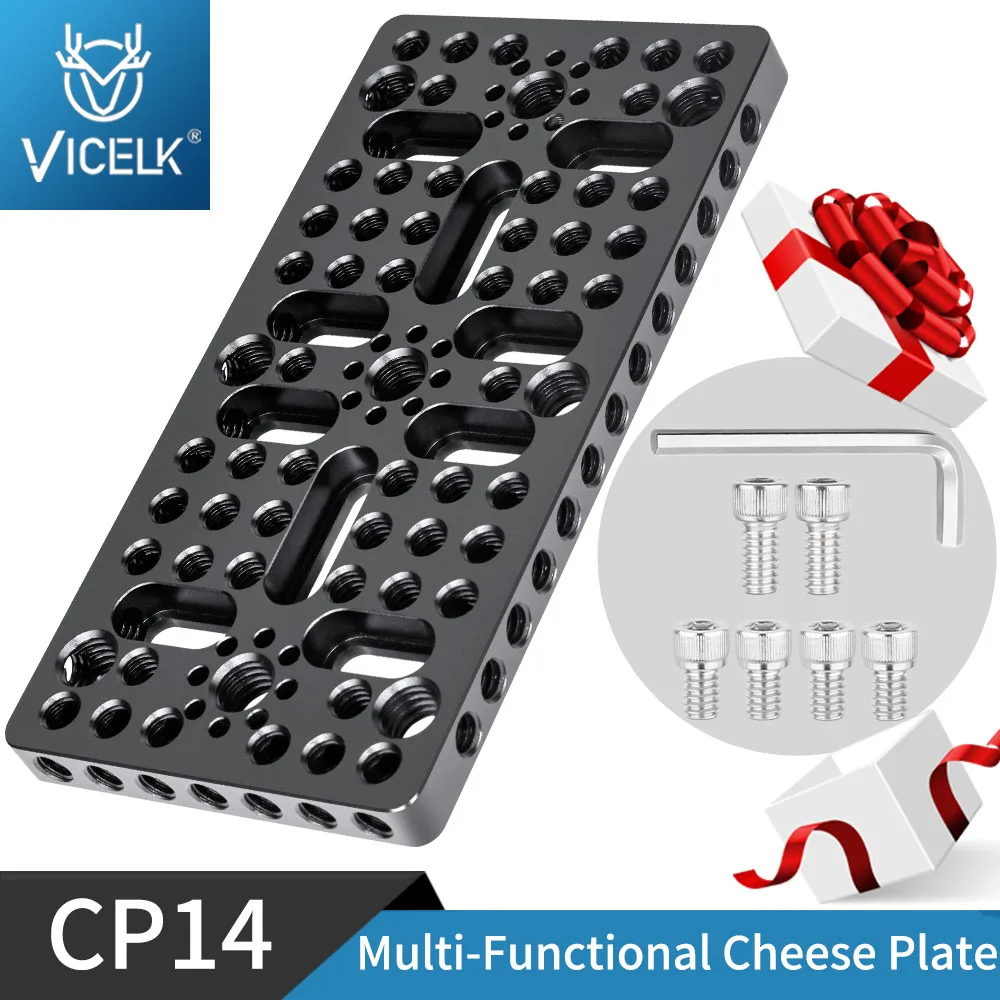 

VICELK CP14 Cheese Plate Easy Switching Mounting Plate with Built-in 1/4"&3/8" ARRI Locating Holes for Tripod Camera Cage Slider