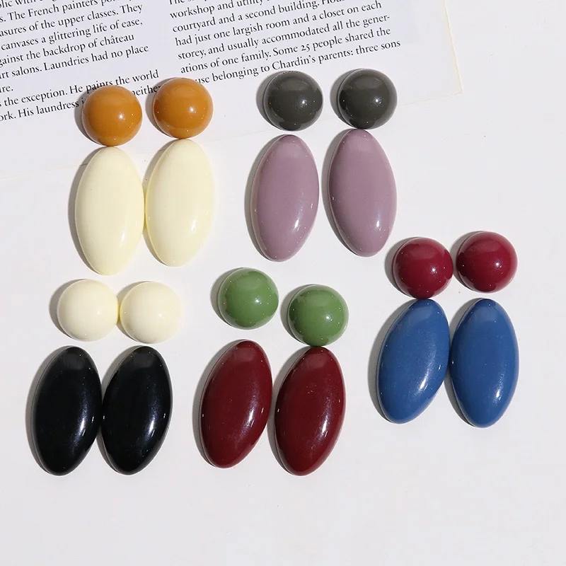 Wholesale 50pcs/lot color print geometry rounds ovals shape resin cabochon beads diy jewelry garment hair accessory