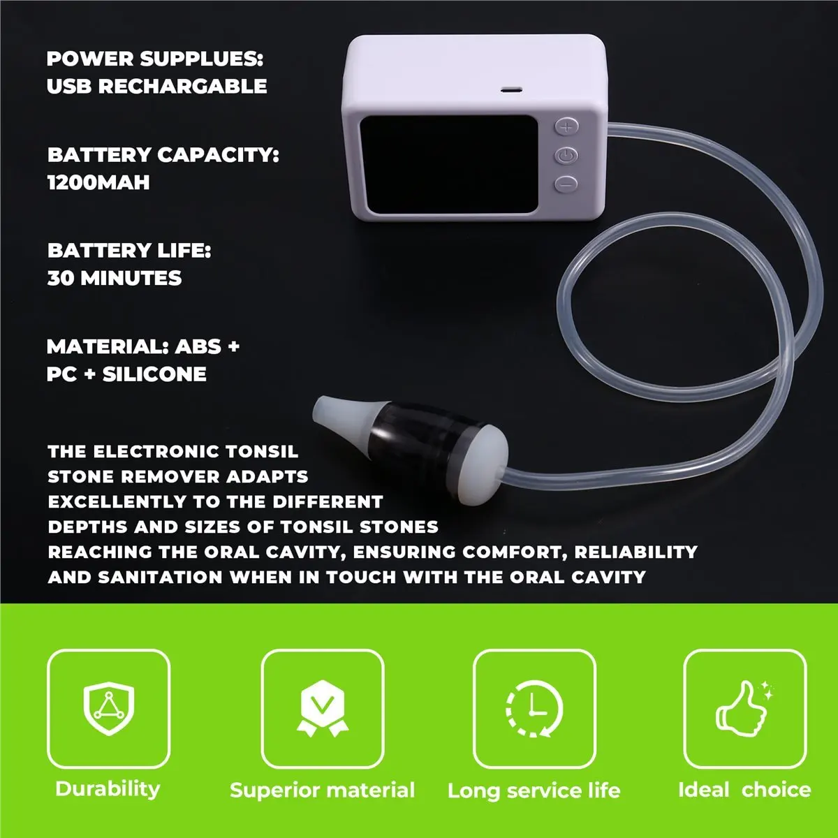 

Electronic Tonsil Stone Vacuum Removal Kit LCD Digital Display Oral Care Throat Suction Tube