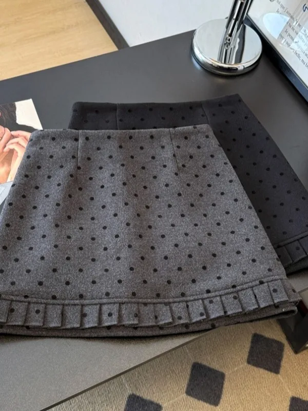 

Женская шерстяная юбка А-силуэта в горошек для осени и зимы, утягивающая, с высокой талией, из полиэфирного волокна