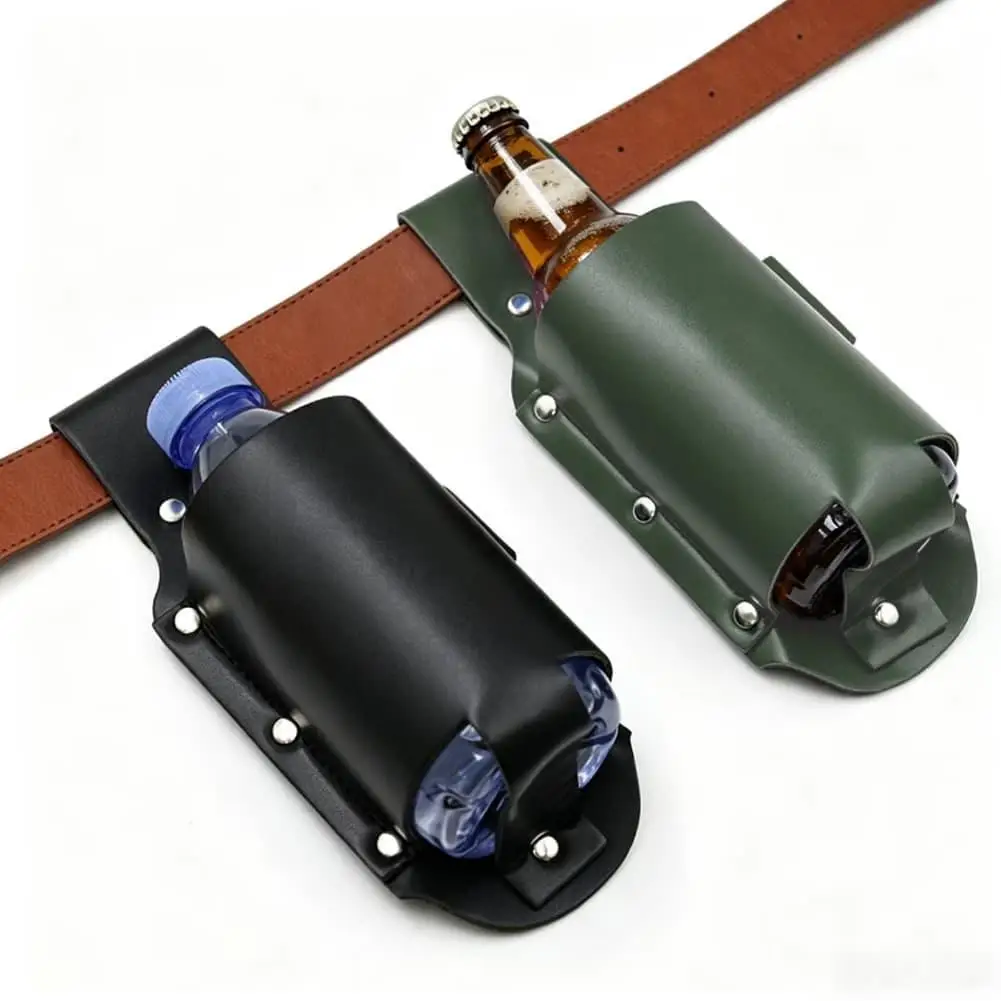 PU Leather Beer Bottle Holder Beer Waist Belt Holster for BBQ, Camping & Festival, Cowboy Accessories for Men, Beer Lovers Gift