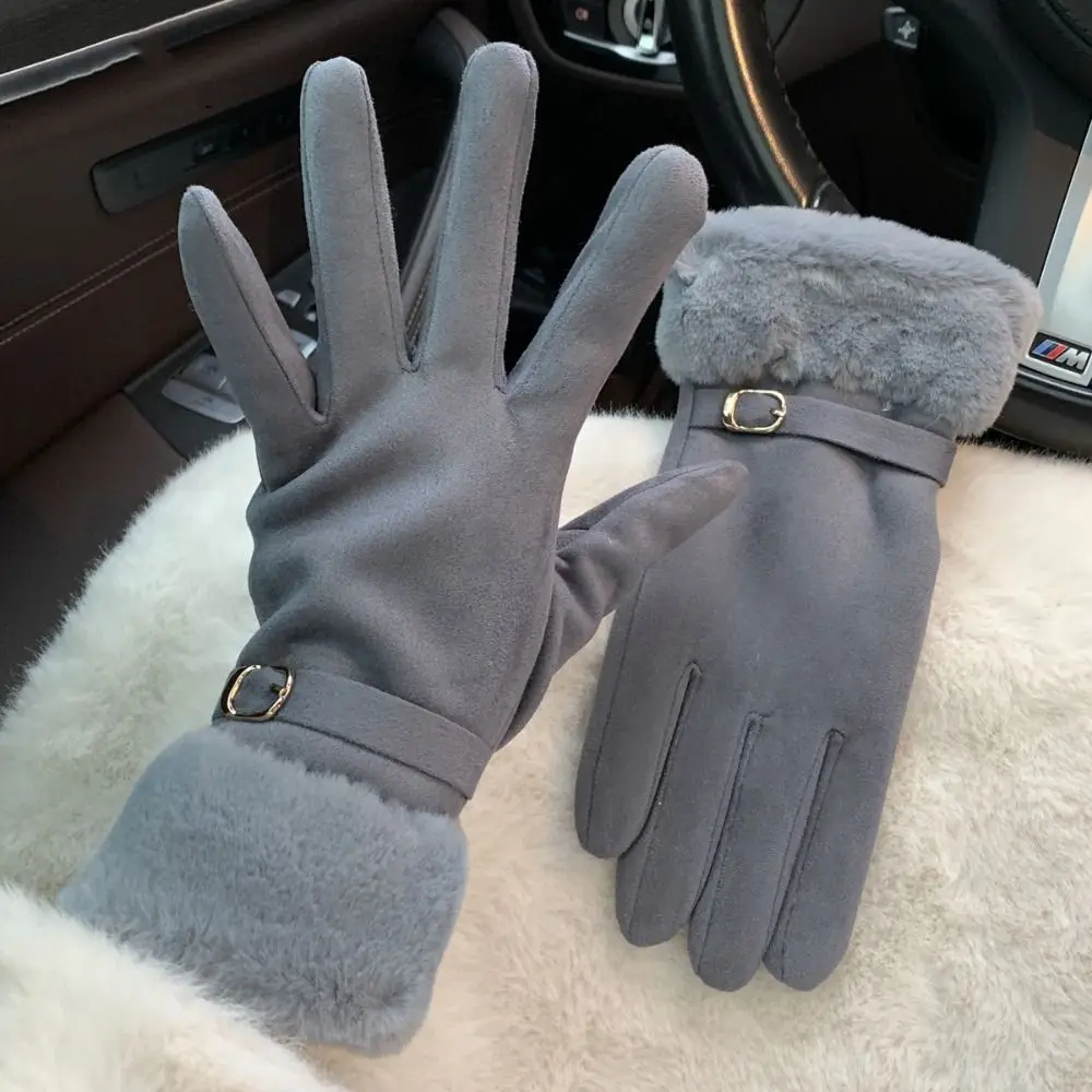 

Thicked Windproof Suede Gloves Soft Comfortable Full Fingers Mittens Touch Screen Warm Women Winter Gloves Skiing