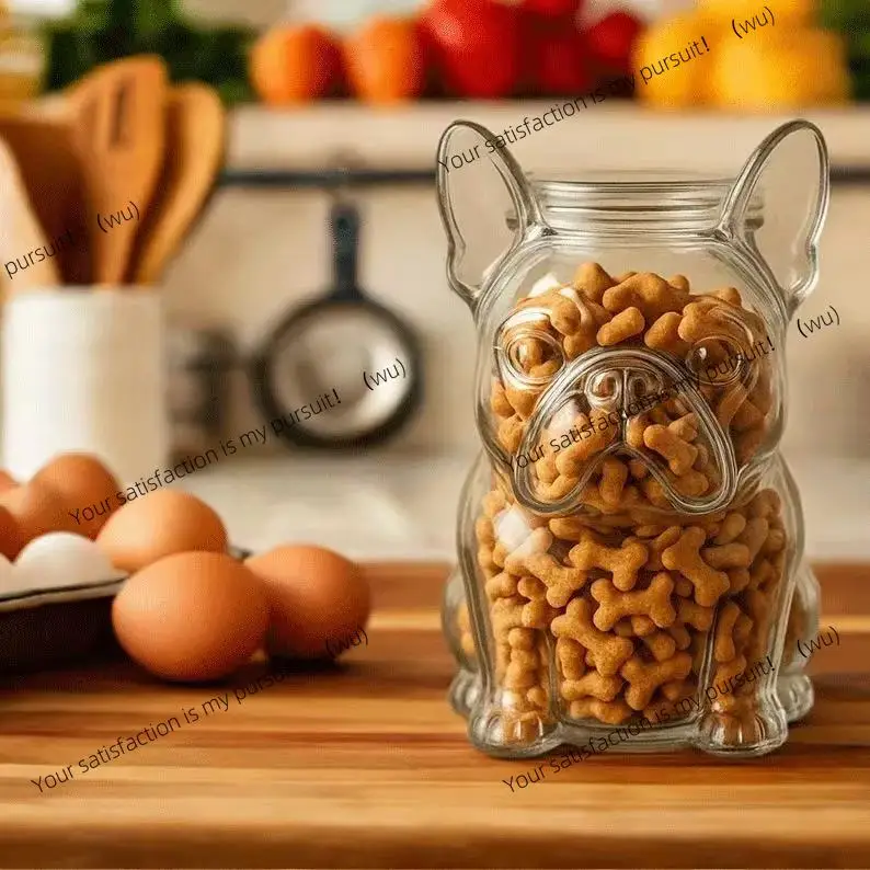 Dog Handling Container Bulldog Shape Glass Dog Snack Jar for Large and Medium Dogs Portable Design Pet Food Storage Jar