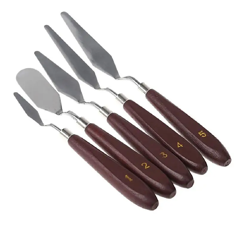 Mixed 5Pcs Stainless Steel Palette Scraper Set Spatula Knives for Artist Oil Painting Tools Painting Knife Blade Wooden Handle