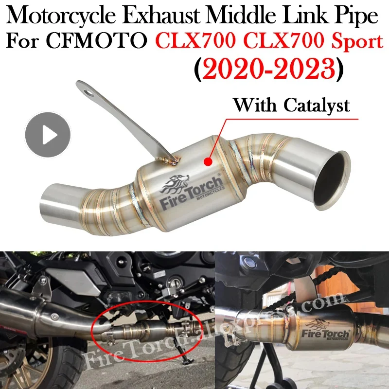 

For CFMOTO CLX-700 CLX700 Sport 2020 2021 2022 2023 Motorcycle Exhaust With Catalyst Modify Bike Escape Moto Middle Link Pipe