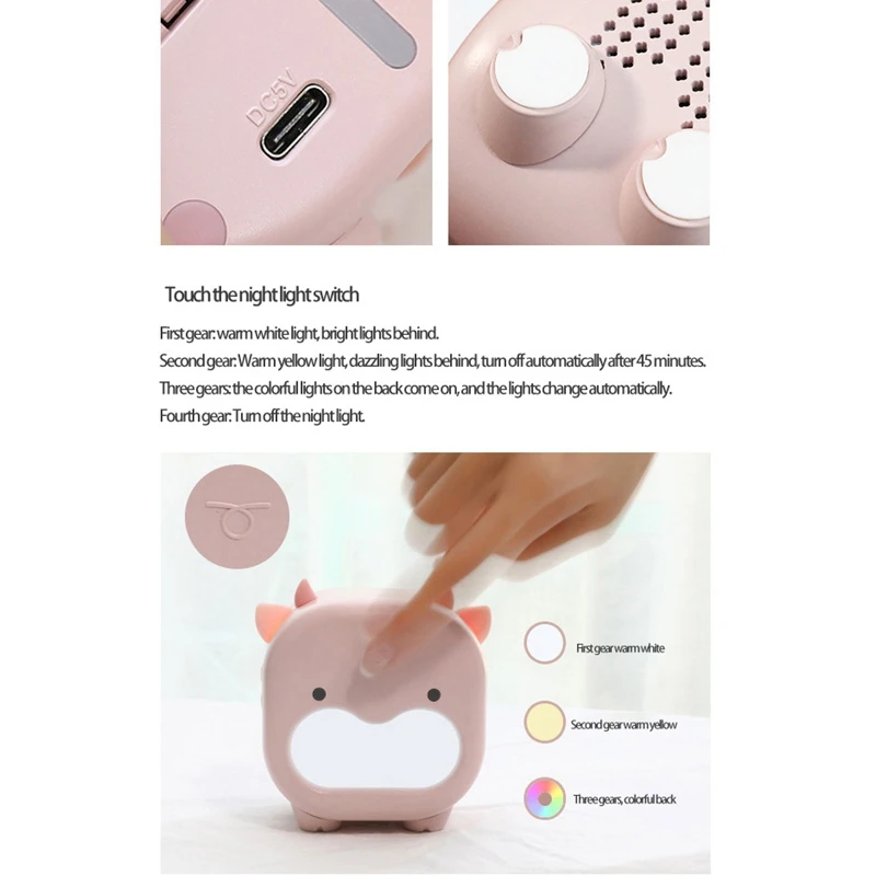Nordic LED Night Light para o quarto das crianças, lâmpada de cabeceira, carregamento USB, Nightlight bonito