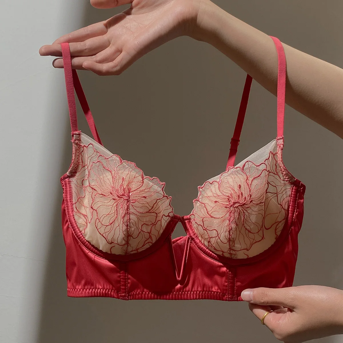 Bra underwear sexy thin cup big breast thin bra pure desire mesh soft support lace lingerie with panty sets women