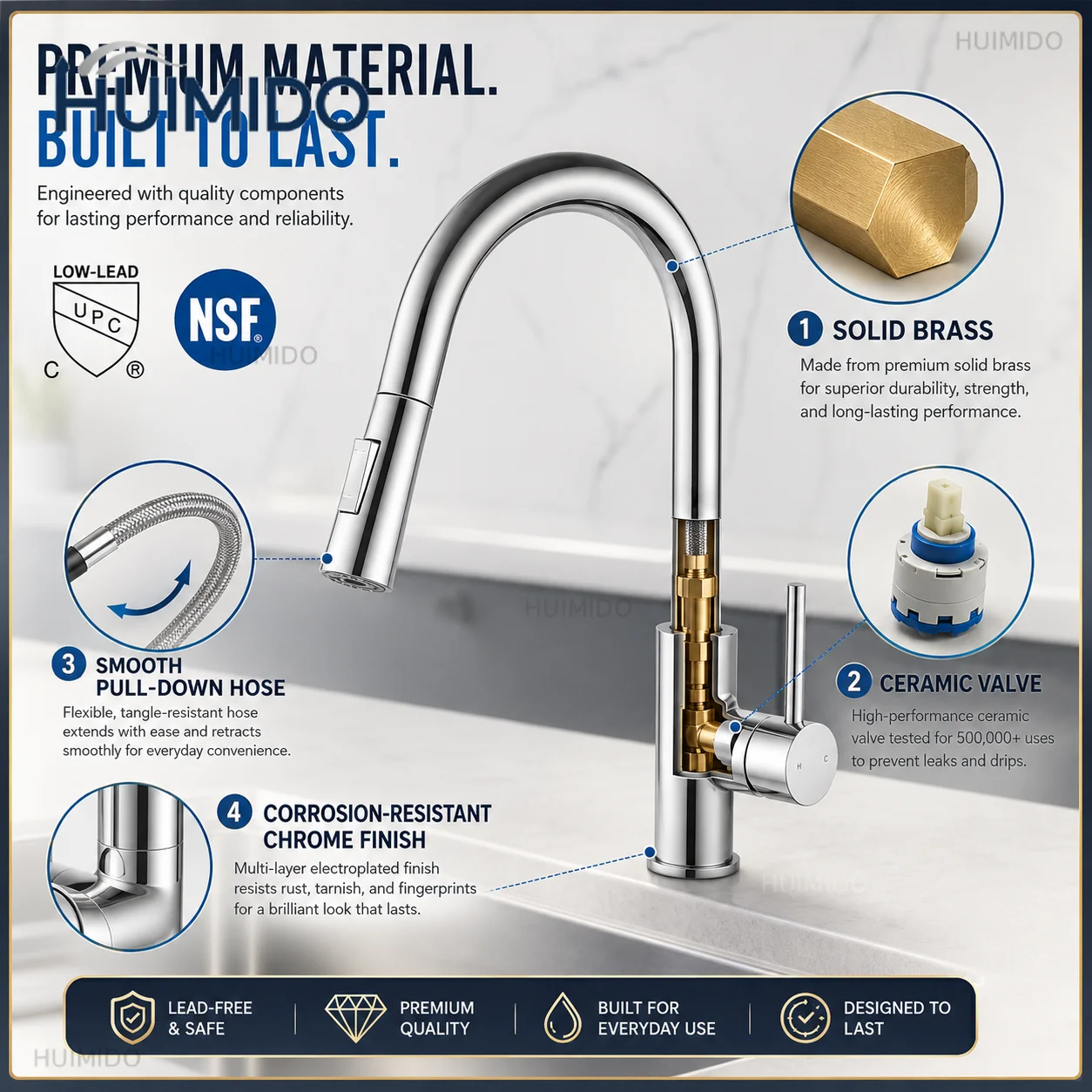 Brass drop-down kitchen faucet, single handle sink mixing faucet, hot and cold water Bravo