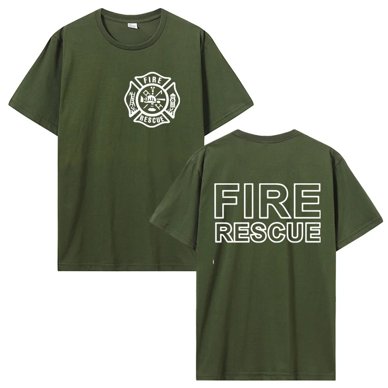 Fire Rescue Firefighter T Shirt Men Fireman T-shirts Men Cotton Tees Tops Harajuku Streetwear