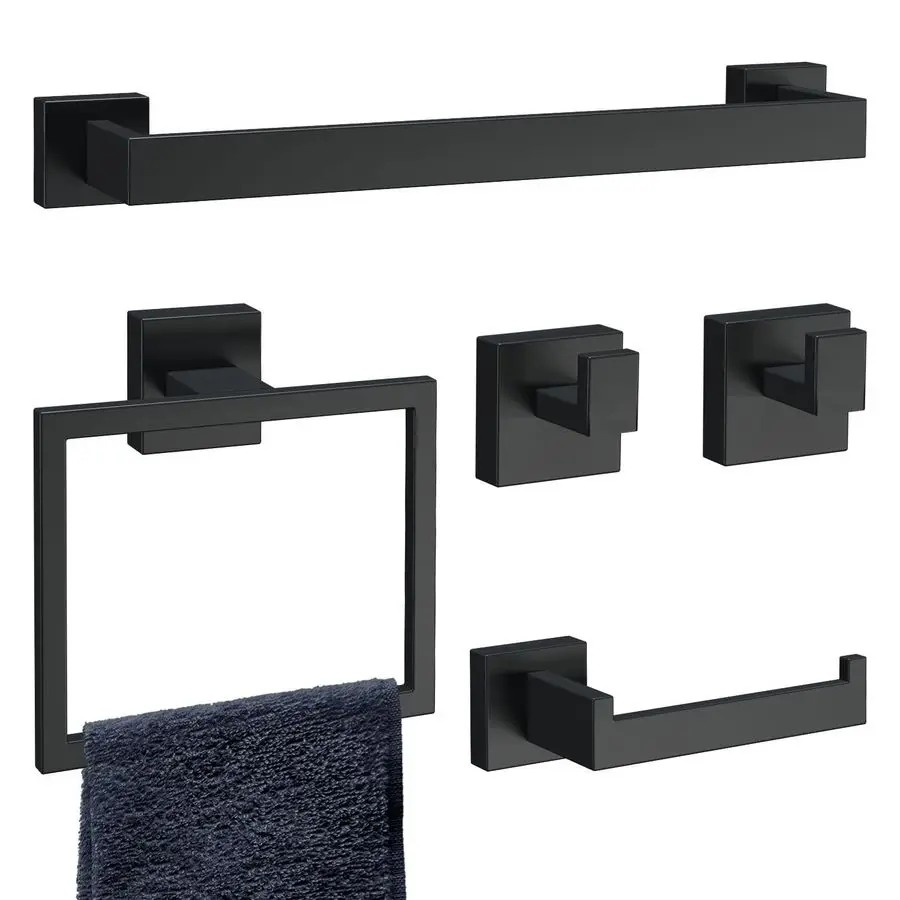 

Matte Black Bathroom Accessories Set, SUS304 Stainless Steel Wall Mounted 16 Inch Hand Towel Bar, Toilet Paper Holder, Towel Rin