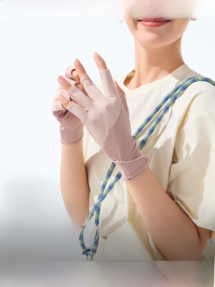 banana-leaf-uv-protection-gloves-nail-art-driving-cycling-half-finger-protective-coating-anti-slip-spring-summer-black-sleeve