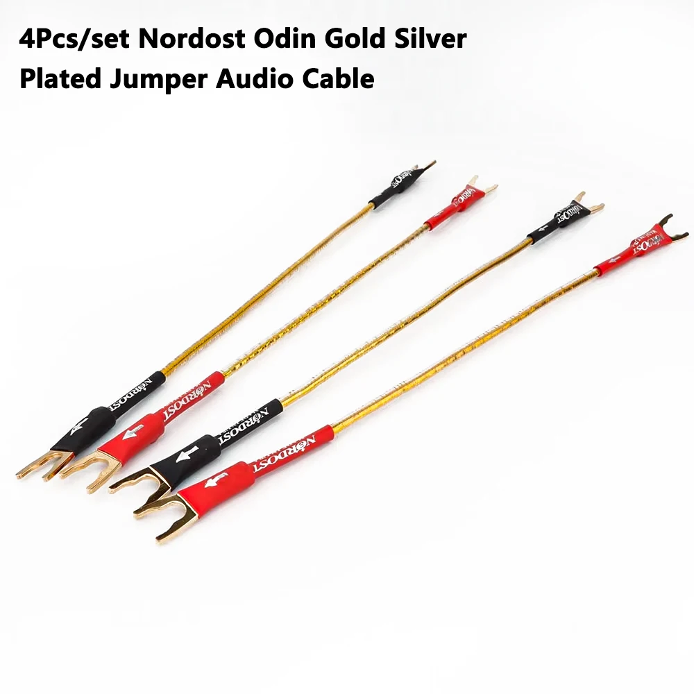 

4Pcs/set Nordost Odin Gold Silver Plated Jumper Audio Cable with Banana /Y Spades Plugs Speaker Bridge Cable