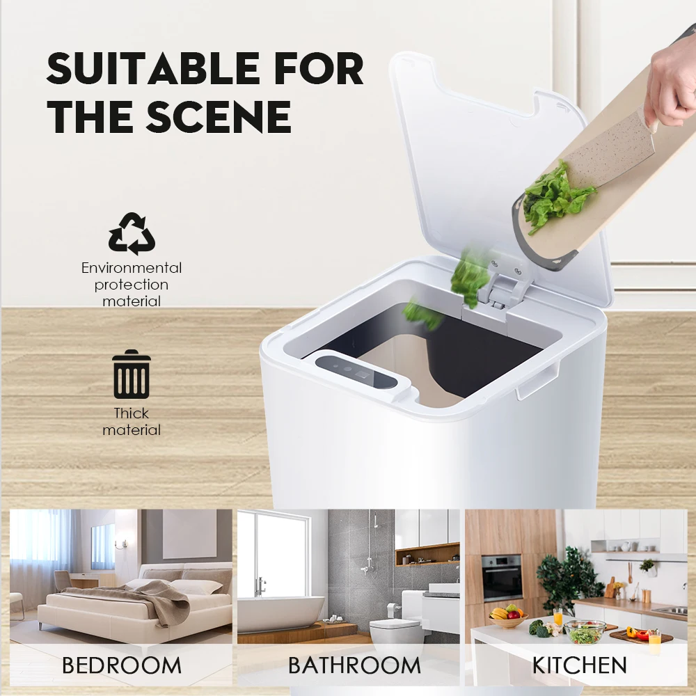 SDARISB Smart Sensor Trash Can Automatic Kicking White Garbage Bin for Kitchen Bathroom Waterproof 8.5-12L Electric Waste Bin