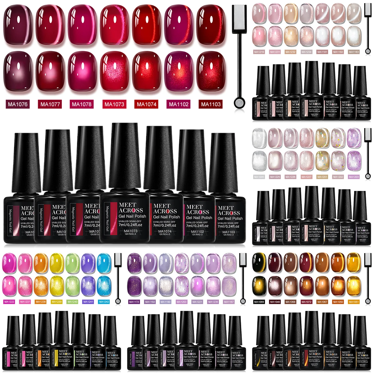 Nail Art Red Wine - 7ml 7-teiliges Gel-Nagellack-Set, semi-permanenter UV-Gel-Lack, Nude,