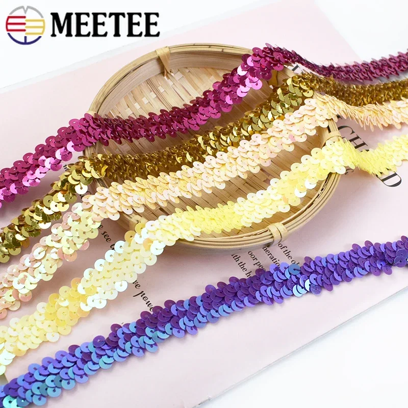 50Yards 20mm Sequins Lace Trims Ribbon Tapes Stretch Bands Webbing Fabric Dance Dress Paillette DIY Clothing Sewing Accessories