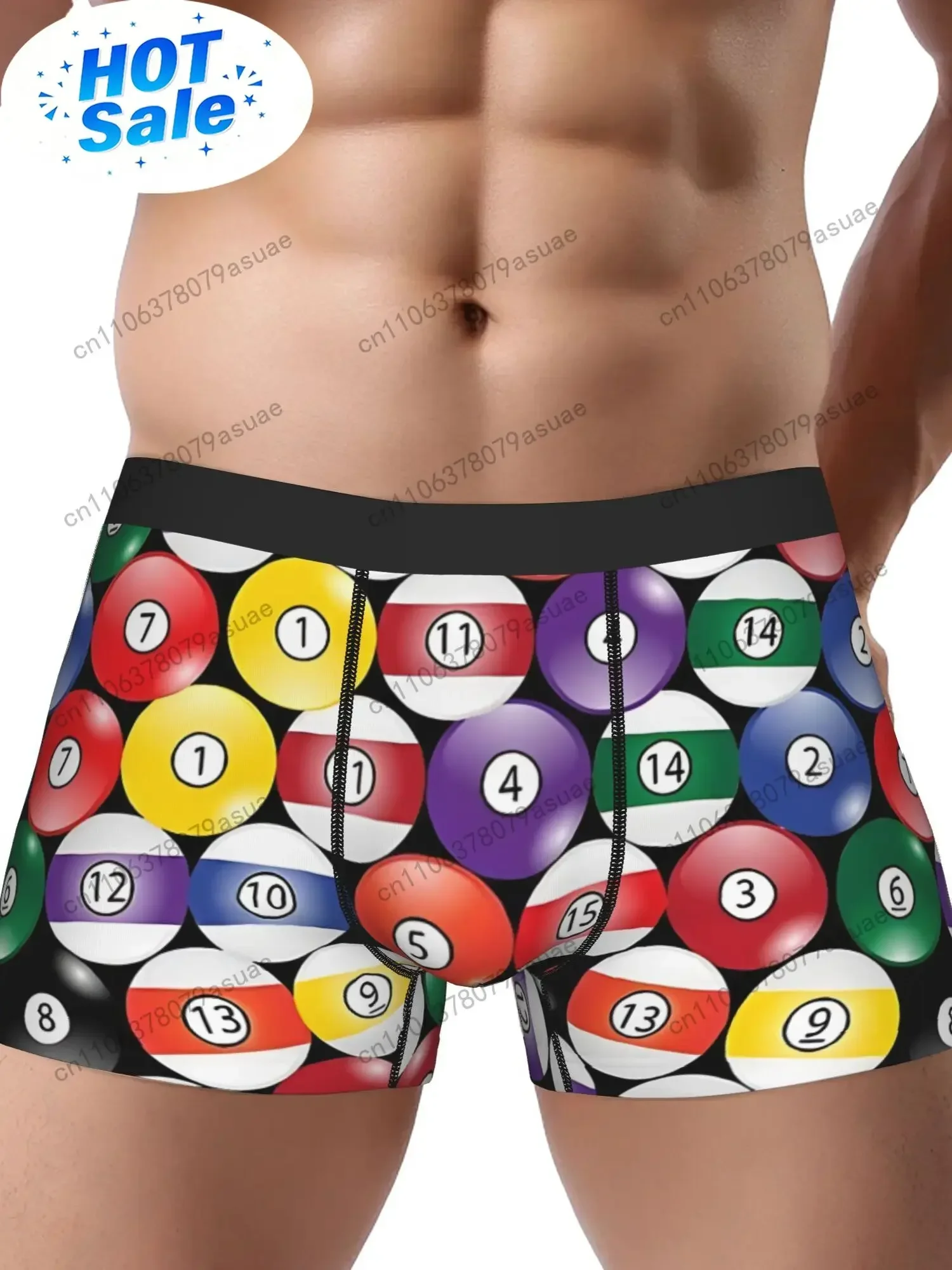 Men'S Boxer Briefs - Billiards Pool Balls Underwear with Realistic Numbered Balls (1-15) Stretch Fabric for Pool Player Black