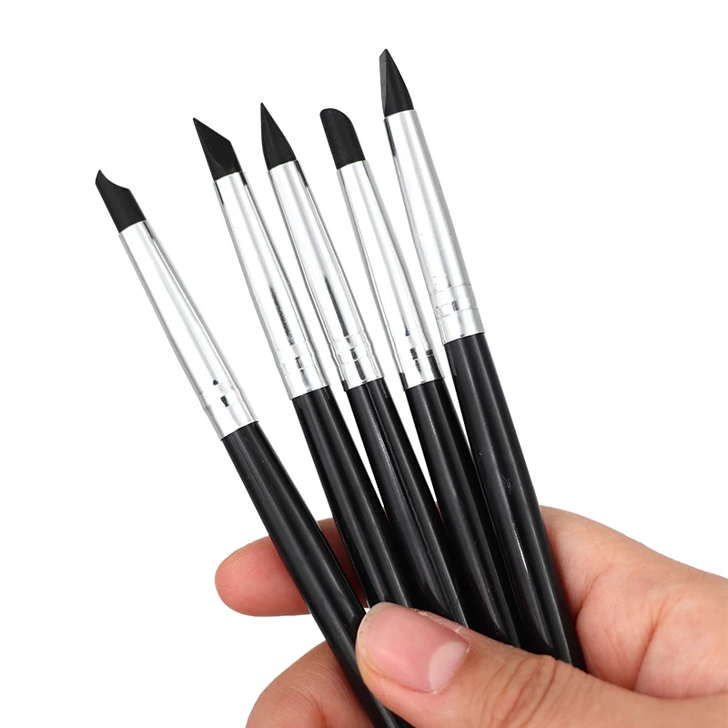 5PCS Black and white brush head, oral cleaning resin brush, dental oral material silicone resin shaping brush with ceramic pen