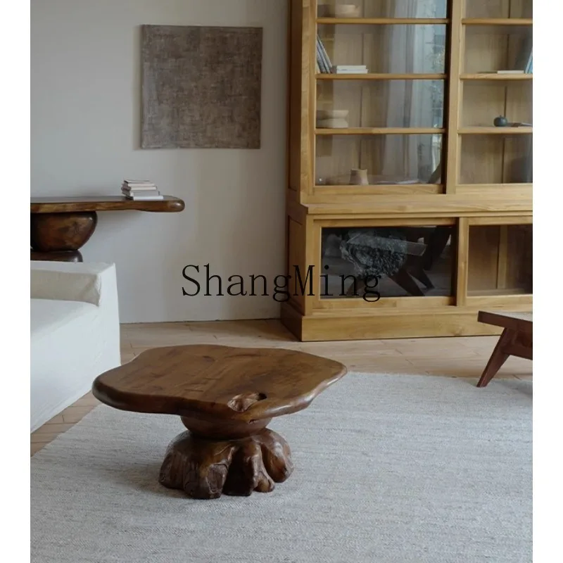 

ZHB green wood | log coffee table wabi-sabi wind living room zen special-shaped retro old cobblestone solid wood tea table