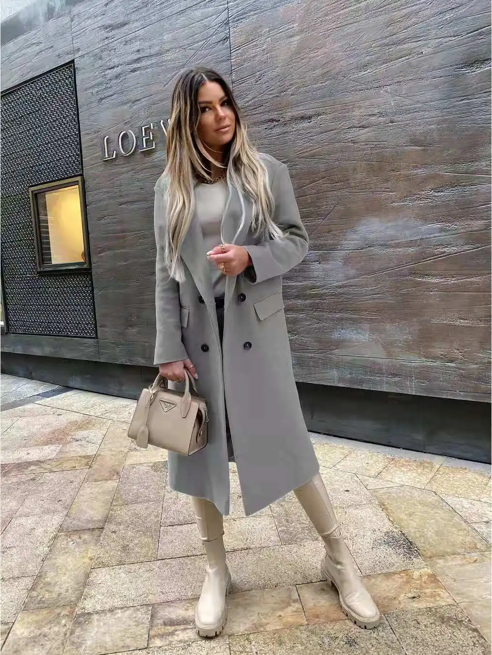 Damen Doppelreihiger Langer Trenchcoat mit Revers Elegante Herbst-Winter-Oberbekleidung – Detail 10