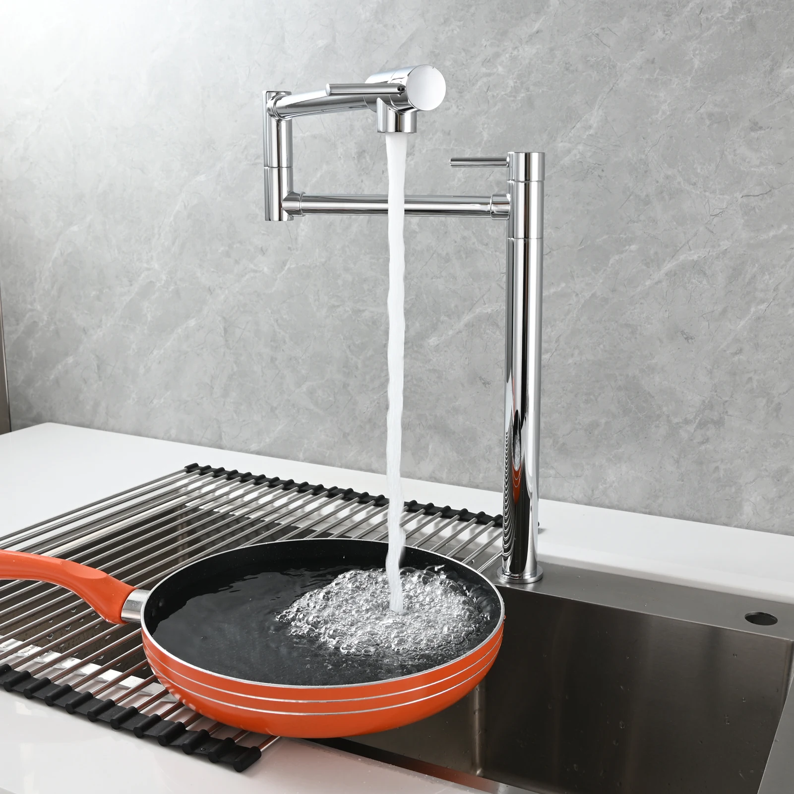 Ciencia Chrome Pillar Mounted Kitchen Faucet Double Handle Single Cold Water Tap Vertical Cooker Sink Tap For Kitchen Stove