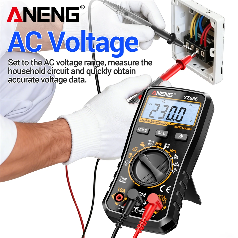 ANENG SZ856 6000 Counts Digital Multimeter NCV Non‑Contact Voltage Detector AC DC Volt Current Resistance Capacitance Temperatur