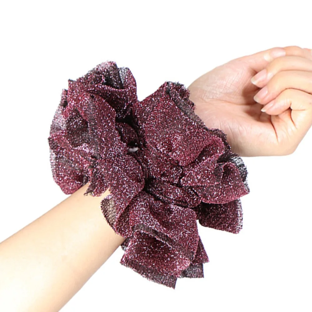 Brand New Headwear Oversize Scrunchies Fabric Art Elastic Elastic Rubber Bands Golden Velvet Glitter Ponytail Hair Rope Hair