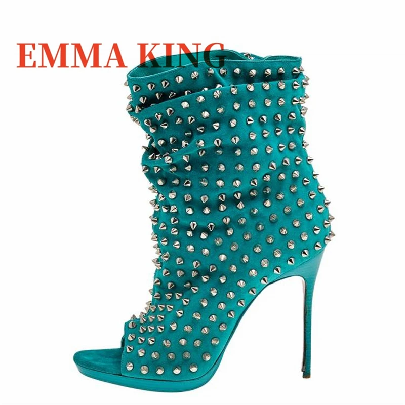 النساء كلوبوير برشام حذاء من الجلد رصع المفتوحة تو الخنجر الكعوب سبايك أحذية السيدات أنيقة حفلة الرقص أحذية الموضة كبيرة 44 #2