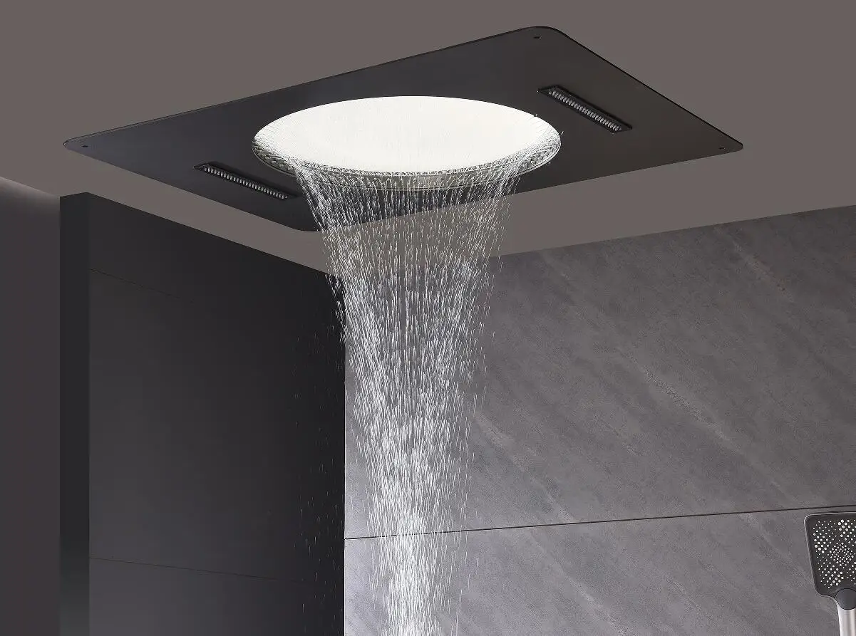 LED Full Body Smart Ceiling 4 Ways Function Digital Thermostatic Rainfall Waterfall Shower Jets System Set with Body Jets