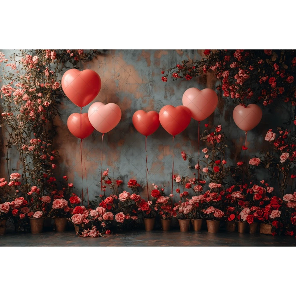 February 14 Valentine's Day Backdrop Romantic Valentine Scenes Red Love Heart Floral Wedding Portrait Photography Background